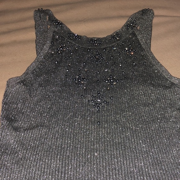 Vintage cache silver metallic beaded rhinestone top - Picture 3 of 6